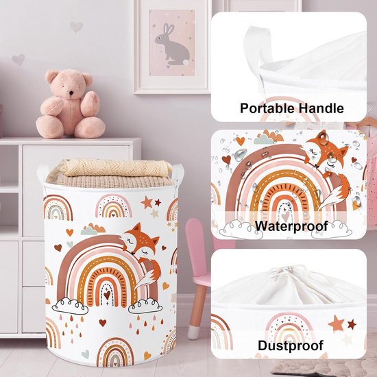 Clastyle Vuile wasmand blauw met rode vos voor kinderen, grote opbergmand voor jongens en meisjes, voor speelgoed, kleding, vos, 40 x 50 cm Clastyle Vuile wasmand blauw met rode vos voor kinderen, grote opbergmand voor jongens en meisjes, voor speelgoed, kleding, vos, 40 x 50 cm