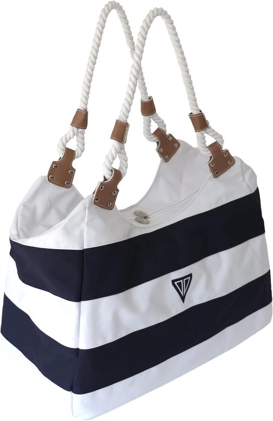 Sac de plage XL de haute qualité avec fermeture éclair - 45 x 24 x 36 cm - Sac de sauna avec poche intérieure - Diamant bleu et blanc - Sac à bandoulière maritime sac de plage avec fermeture éclair xl