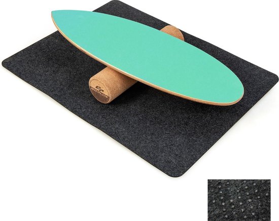 Costway Balance Board Houten Balans Trainer Trickboard - Incl. Kurkrol En Viltmat - Maximale Draaggewicht 227kg - Balansbord Met 8 Geperste Houtlagen
