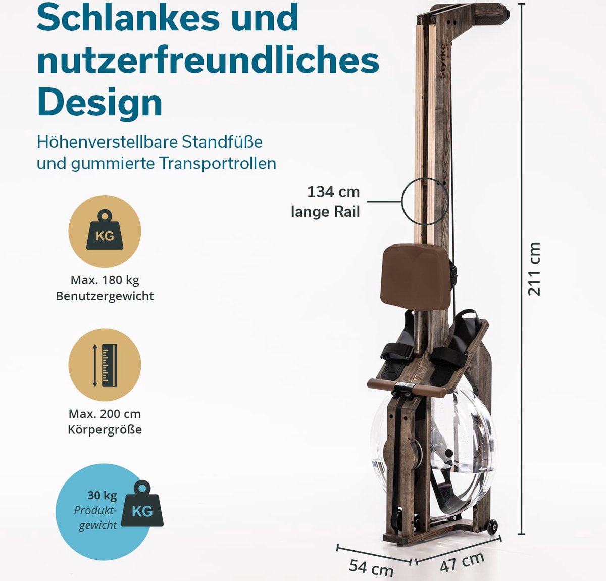 Skandika Styrke Waterroeitrainer Hout Zwart/Bruin 180 kg - afbeelding 2