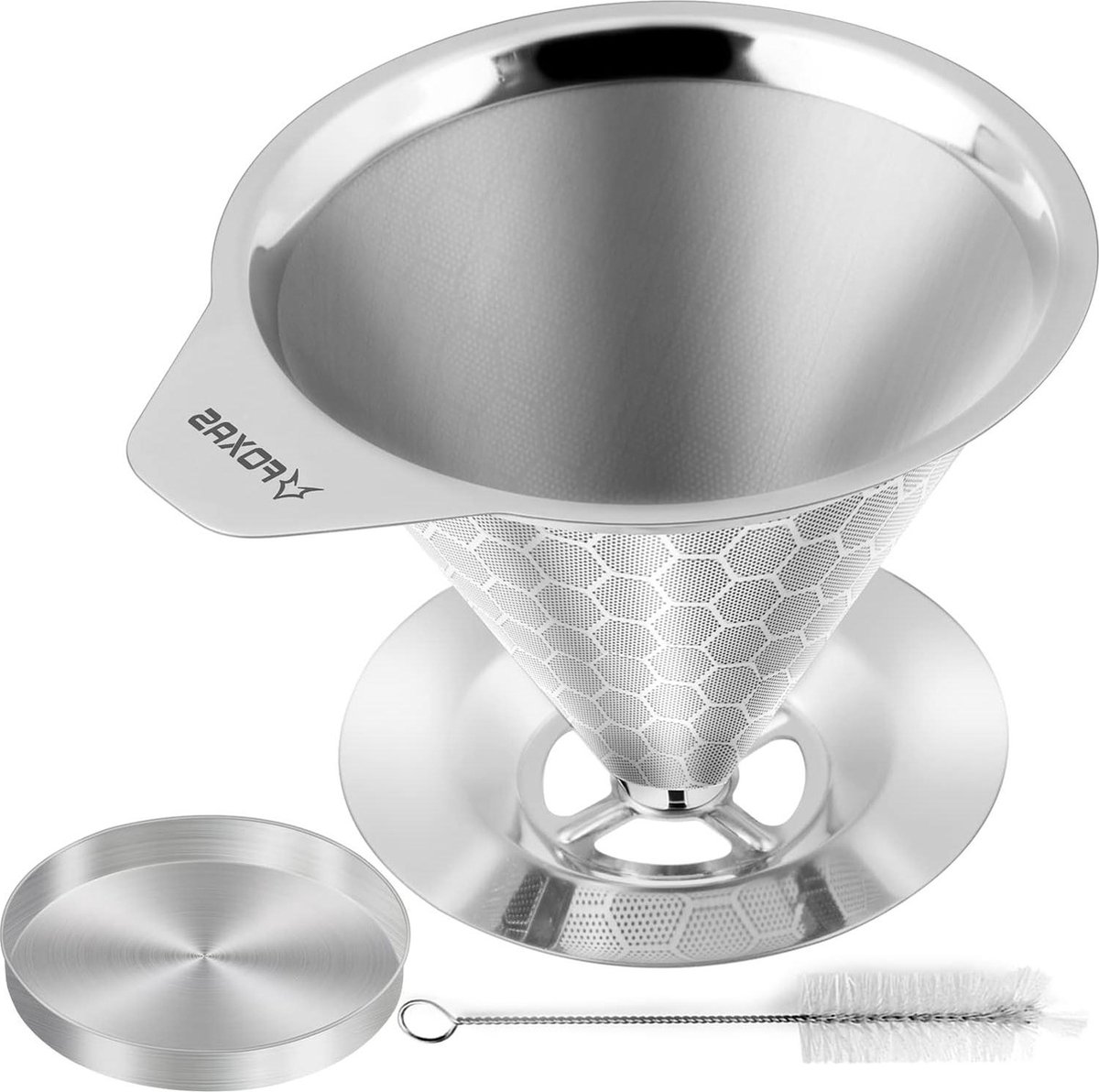Herbruikbare Roestvrij Stalen Koffiefilter Permanente Koffiezeef Metalen Kegel Filter met Borstels