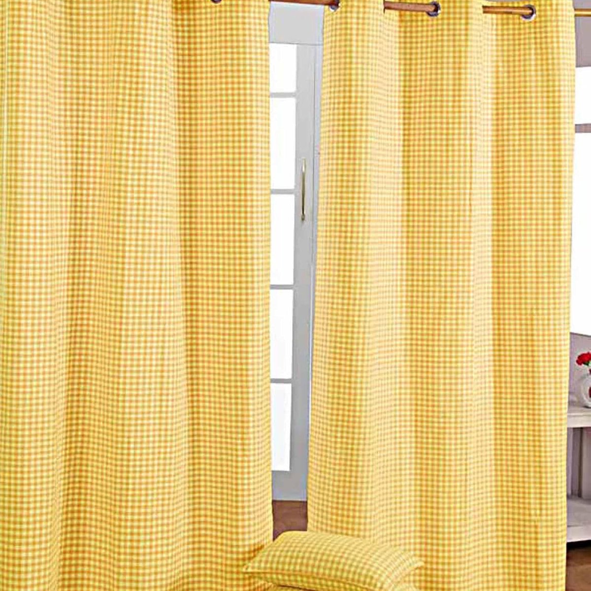 Homescapes gordijnen boerenruit geel set van 2 182 x 137 cm Geel/Wit