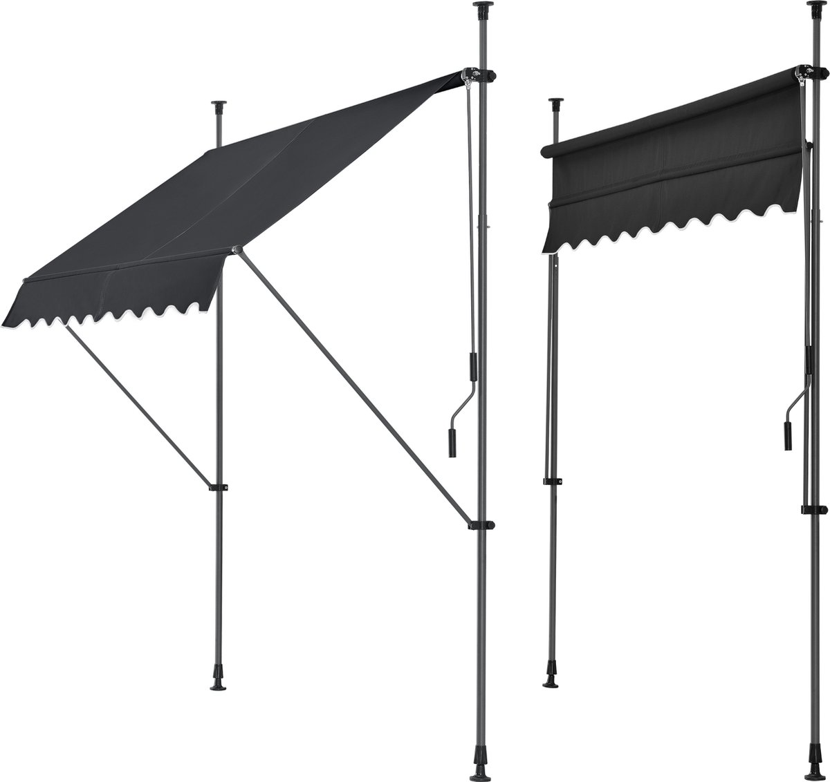 Bol.com Klem zonwering luifel uitschuifbaar antraciet zwart 250x120 cm aanbieding