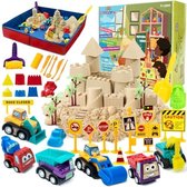 Bol.com Bouwset met Bewegend Zand 2 Pond Zand met 6 Bouwvoertuigen 10 Verkeersborden en een Opvouwbare Zandbak en Mallen en Gere... aanbieding