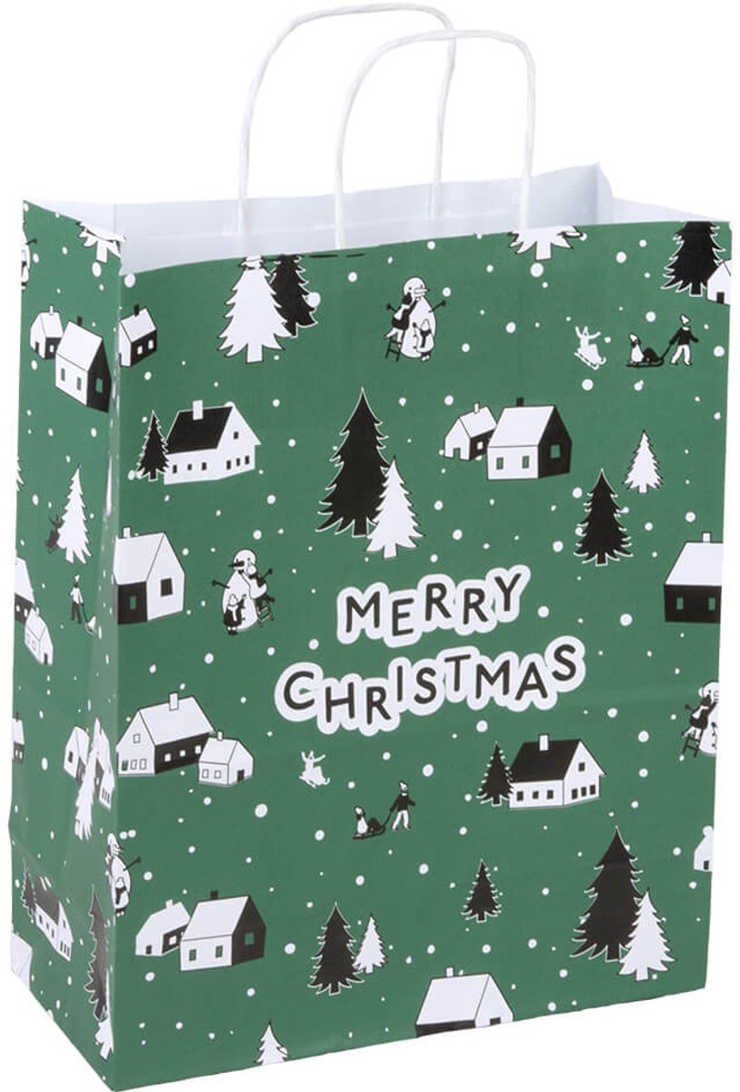 Papieren tasjes 50 stuks Kerst - Groen - A4 25x32x11 - Cadeautasjes - Papieren tasjes met handvat - Kersttasje