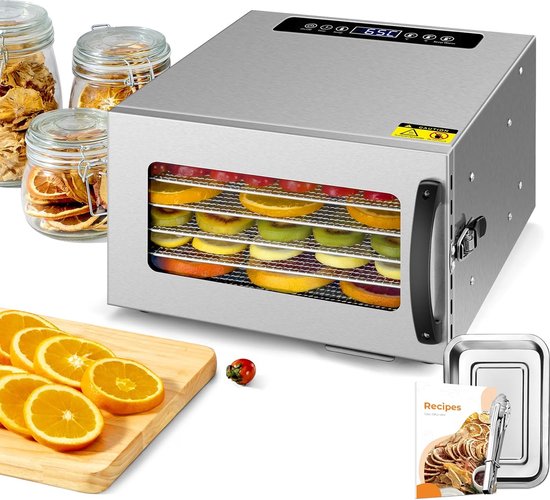 Voedseldehydrator-machine, droogdroger, professionele elektrische voedselconserveerder voor rundvlees jerky, gedroogde vruchten, groentenoten, 6 roestvrijstalen schalen