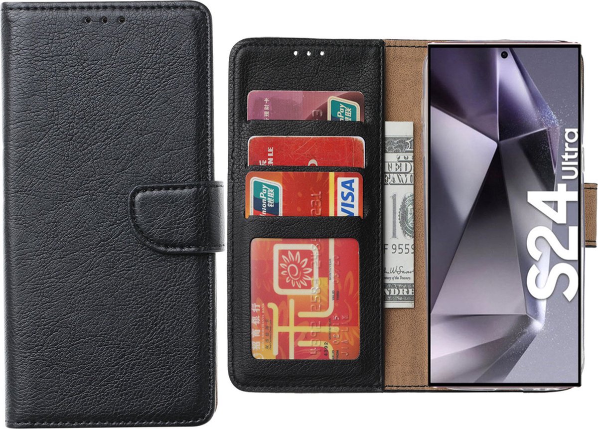 Hoesje Geschikt voor Samsung Galaxy S24 Ultra – Arara bookcase met pasjeshouder - Zwart