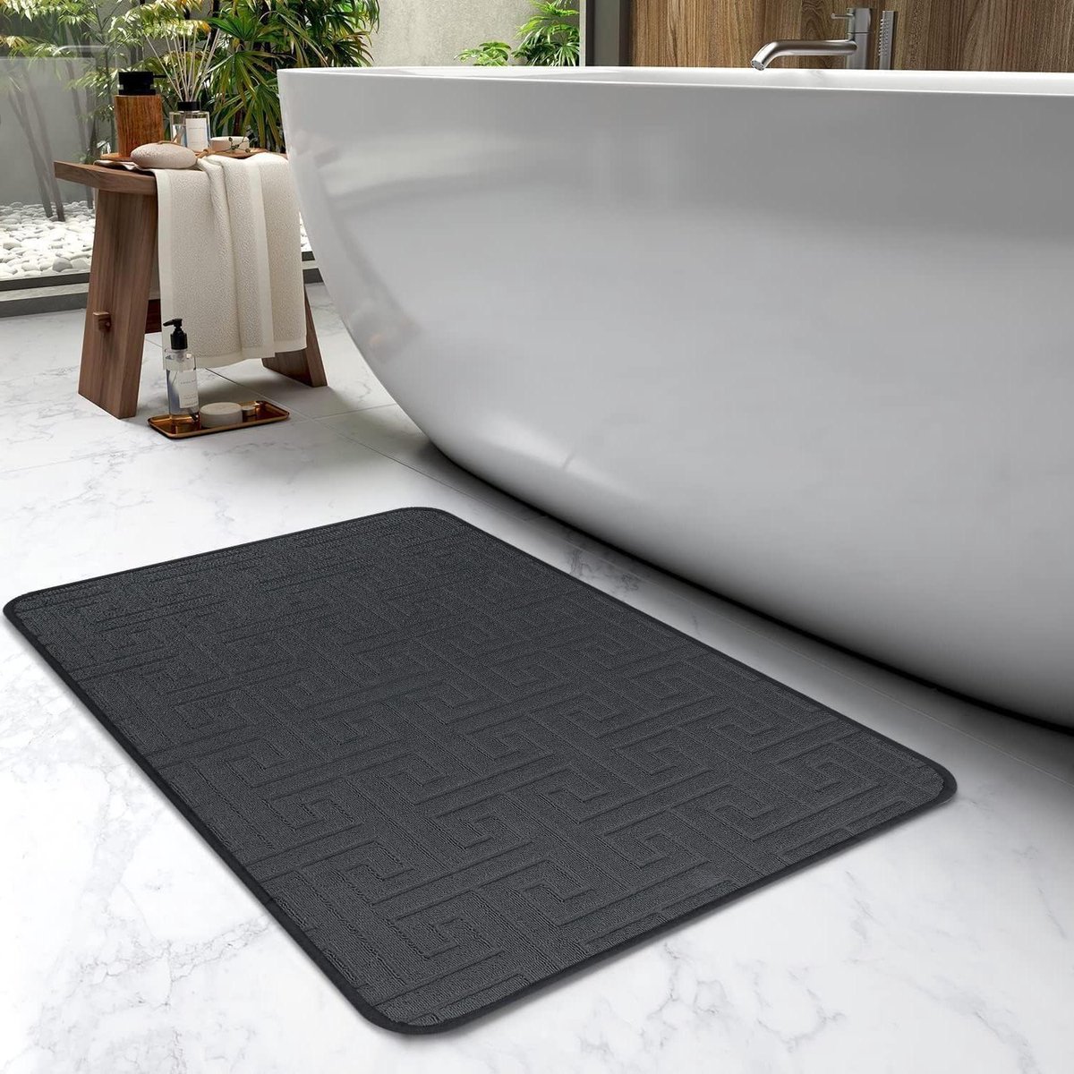 Badmat absorberend wasbaar - 40 x 60 cm - sneldrogende antislip badmat voor badkuip en douche - donkergrijs