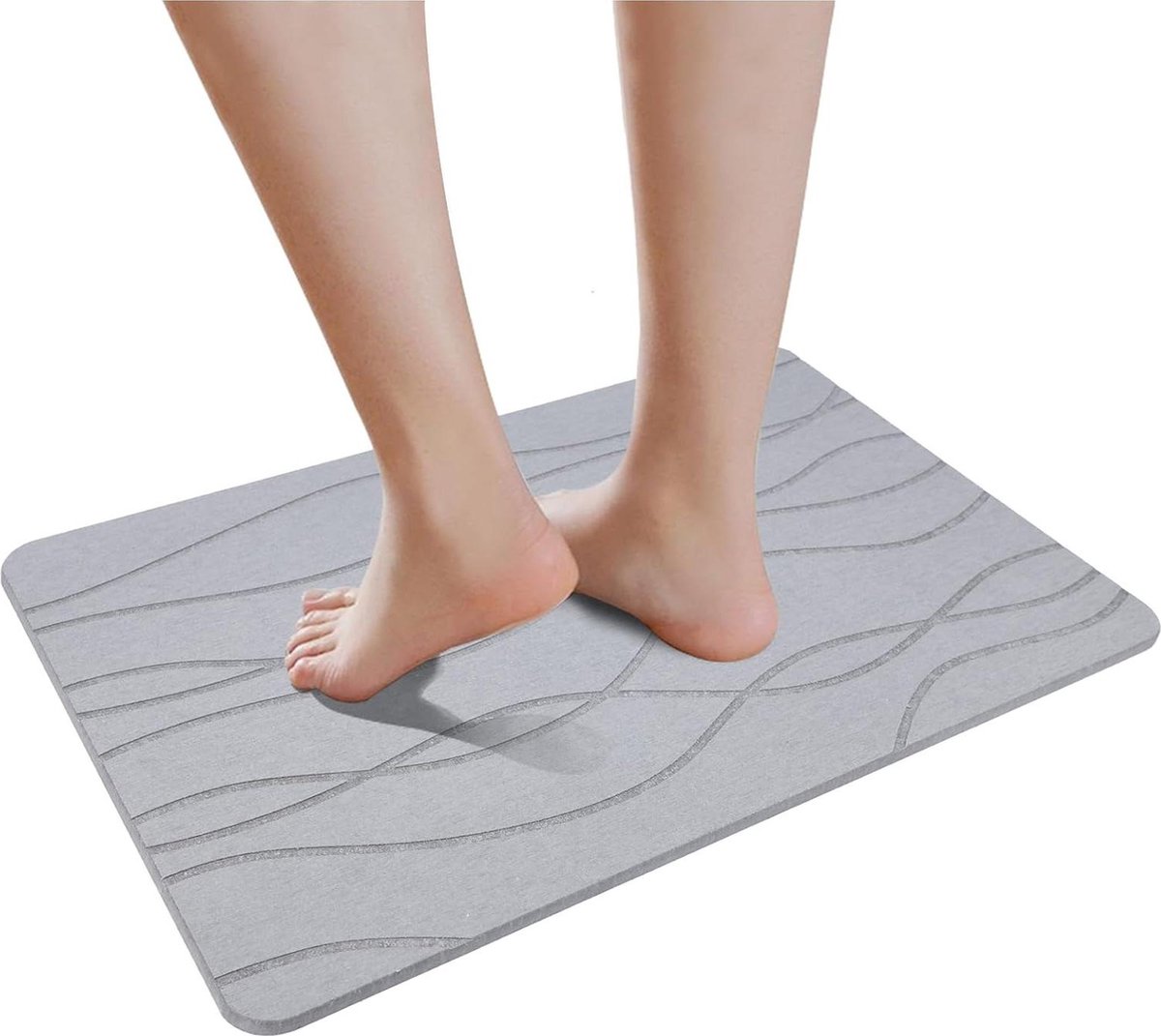 Steen antislip badmat | Sneldrogend | Natuurstenen vloermat | Ultra-absorberende badmat 60 x 39 cm | Kiezelgoer badmat (lichtgrijs)