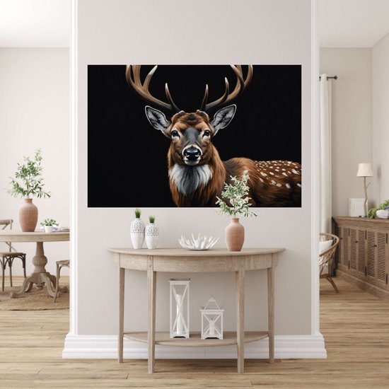 Peinture sur verre cerf avec fond noir - Peintures sur verre cerf - Peinture sur verre Animaux - Décoration murale moderne - Peinture sur verre acrylique - Oeuvre peinture verre acrylique 90x60 cm