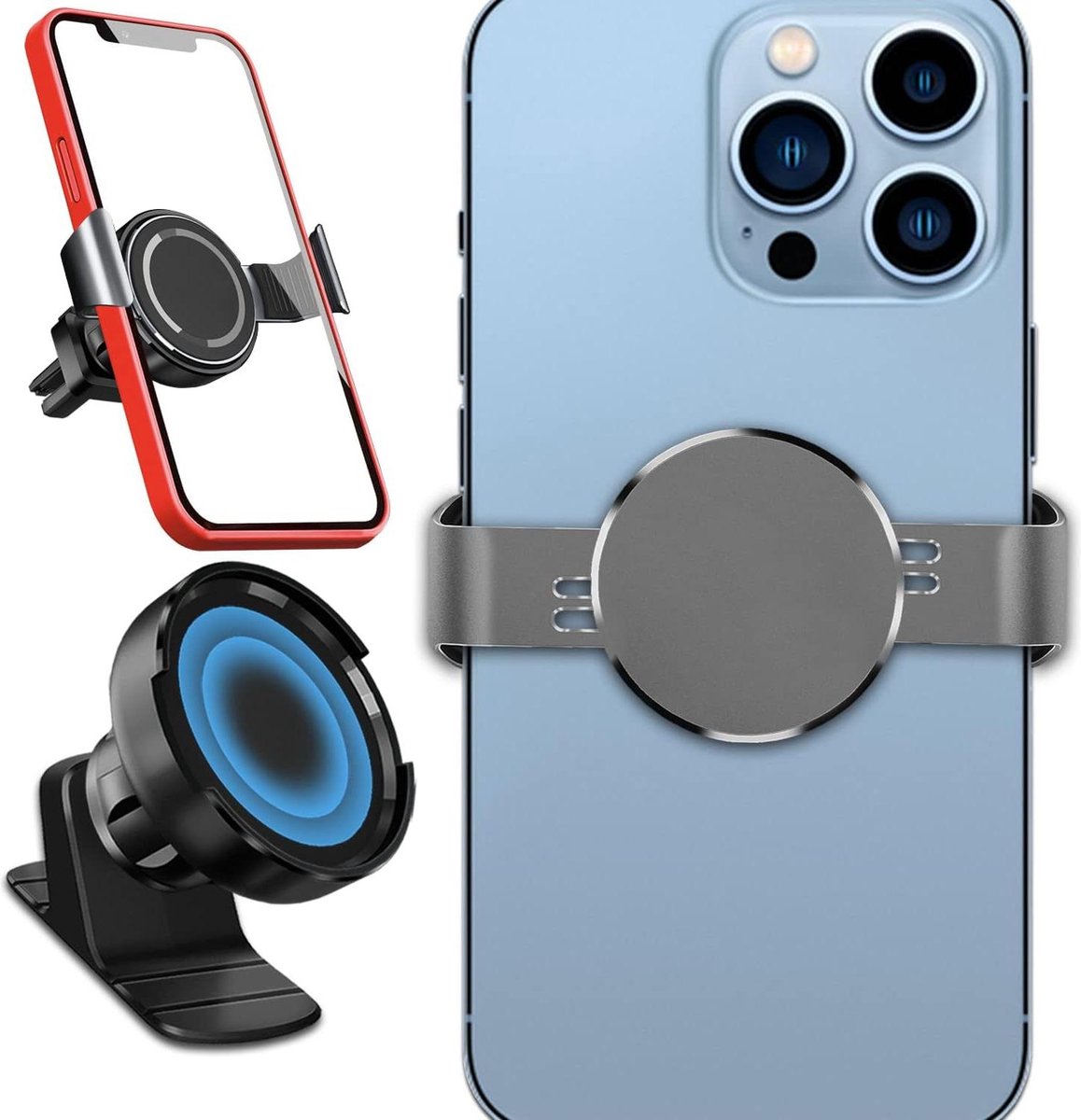 Magnetische telefoonhouder voor auto - Universele metalen telefoonclip - Grijs