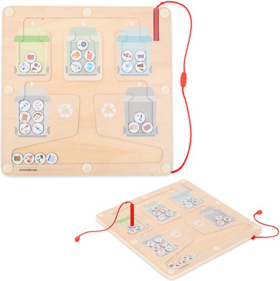 Foto: Mamabrum magnetische puzzel recycling 5 afvalcontainers afval scheiden ondersteunt cognitieve ontwikkeling voor een kind ouder dan 3 jaar afval sorteren