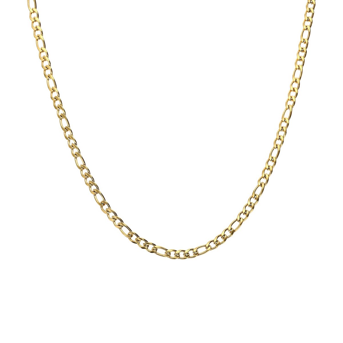 Lucardi Dames Stalen goldplated ketting figaro 3mm - Ketting - Staal - Goud - 60 cm