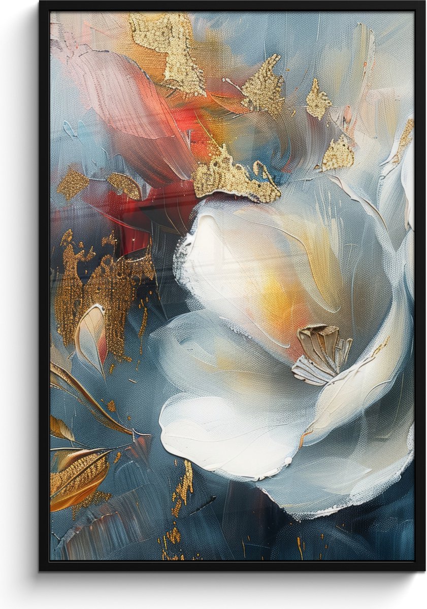 FrameYourWall Poster in lijst - Fotolijst 80x120 cm - Posters - Bloemen - Wit - Goud - Kunst - Abstract - Posterlijst zwart - Decoratie - Wanddecoratie woonkamer - Muurdecoratie slaapkamer