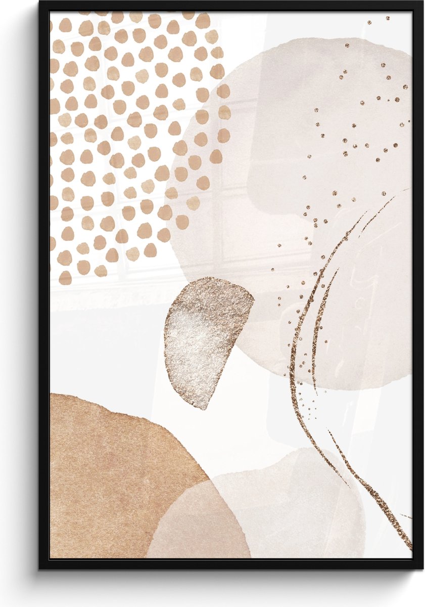 FrameYourWall Poster in lijst - Fotolijst 80x120 cm - Posters - Watercolor - Pastel - Beige - Abstract - Modern - Posterlijst zwart - Wanddecoratie badkamer - Muurdecoratie WC - Decoratieve accessoires - Toilet muur decoratie Beige - Modern