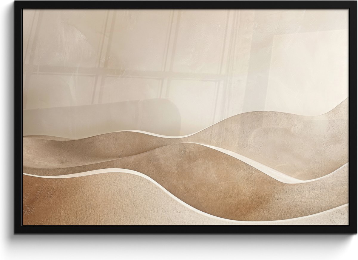 FrameYourWall Poster in lijst - Fotolijst 90x60 cm - Posters - Beige - Natuur - Abstract - Modern - Posterlijst zwart - Decoratie - Wanddecoratie woonkamer - Muurdecoratie slaapkamer Beige - Landschap