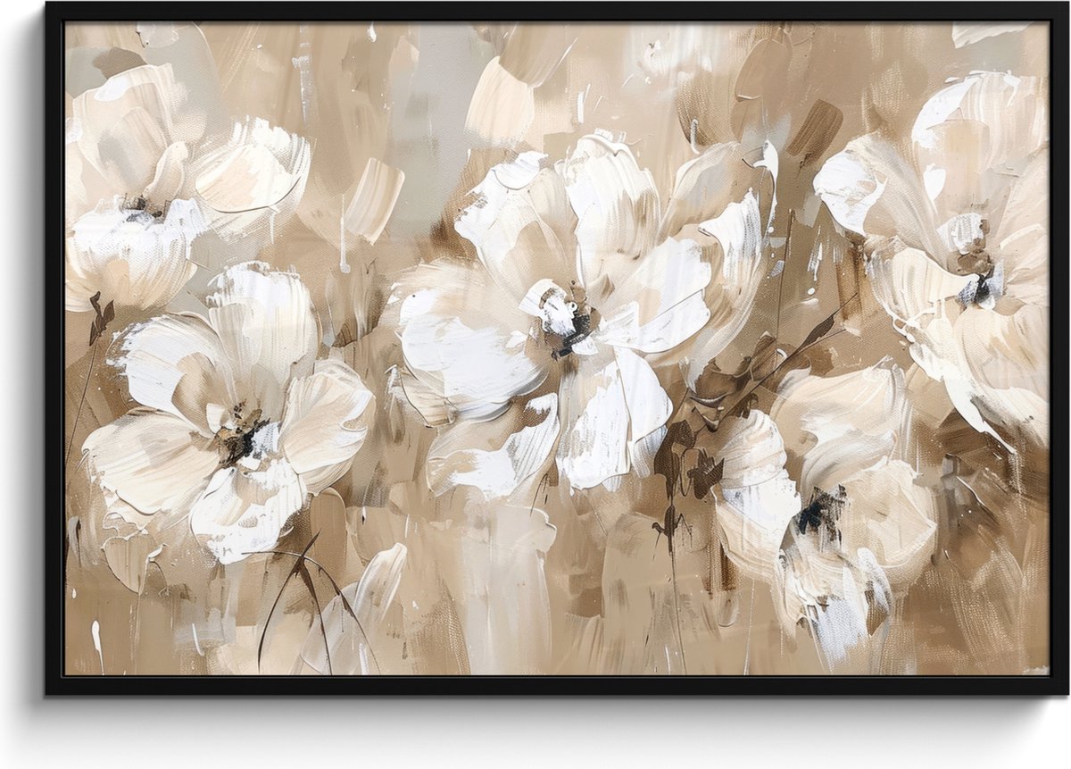 FrameYourWall Poster in lijst - Fotolijst 120x80 cm - Posters - Bloemen - Beige - Abstract - Modern - Posterlijst zwart - Decoratie - Wanddecoratie woonkamer - Muurdecoratie slaapkamer