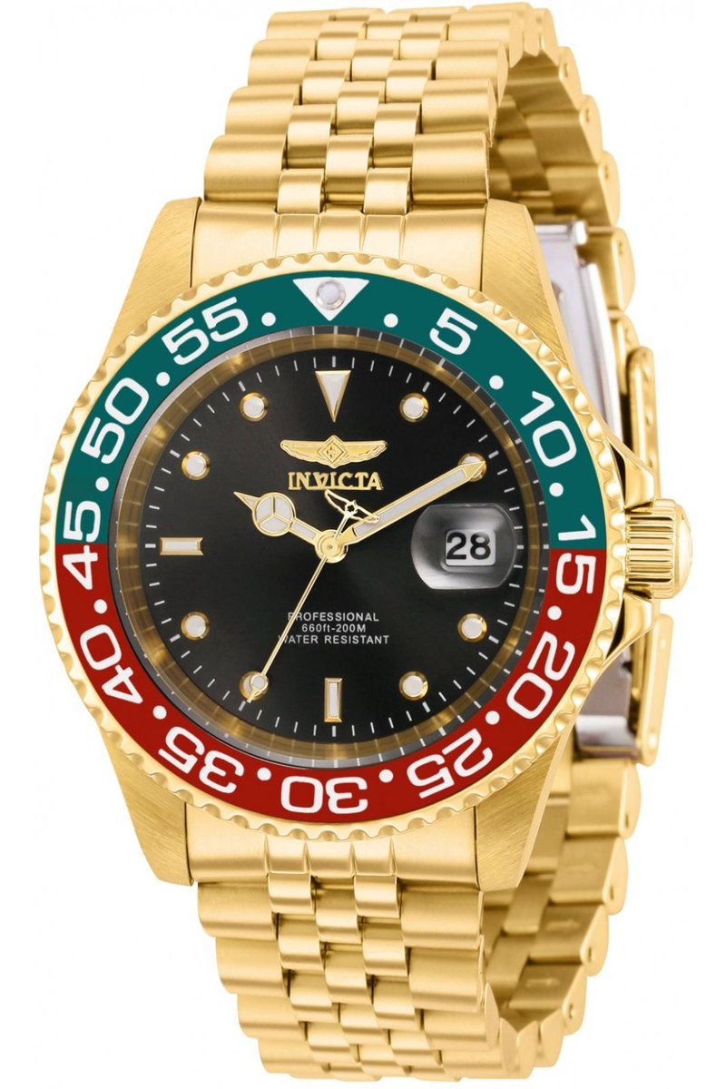 Invicta Pro Diver 36041 Heren Horloge - Waterdicht - Analoog - Quartz Uurwerk - Roestvrij Staal met zwarte Wijzerplaat - 40mm