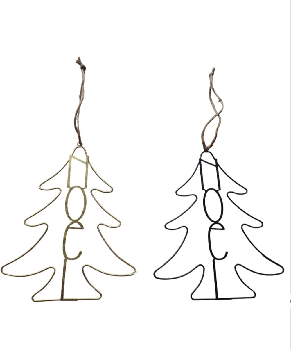 House of Seasons Kersthanger Noel boom - Goud,Zwart Set van 2 , L23xB0,3xH30cm goud zwart