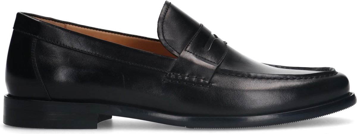 Manfield - Heren - Zwarte leren loafers - Maat 46