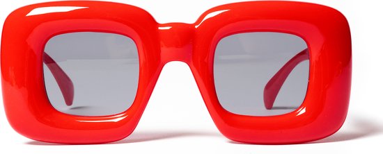 KIMU Retro Zonnebril Oversized - Dik Rood Montuur - Zwarte Glazen - Dikke Rand Vintage Groot XL XXL Breed Bold Volume Big Large Thick Festival van KIMU — afbeelding 4