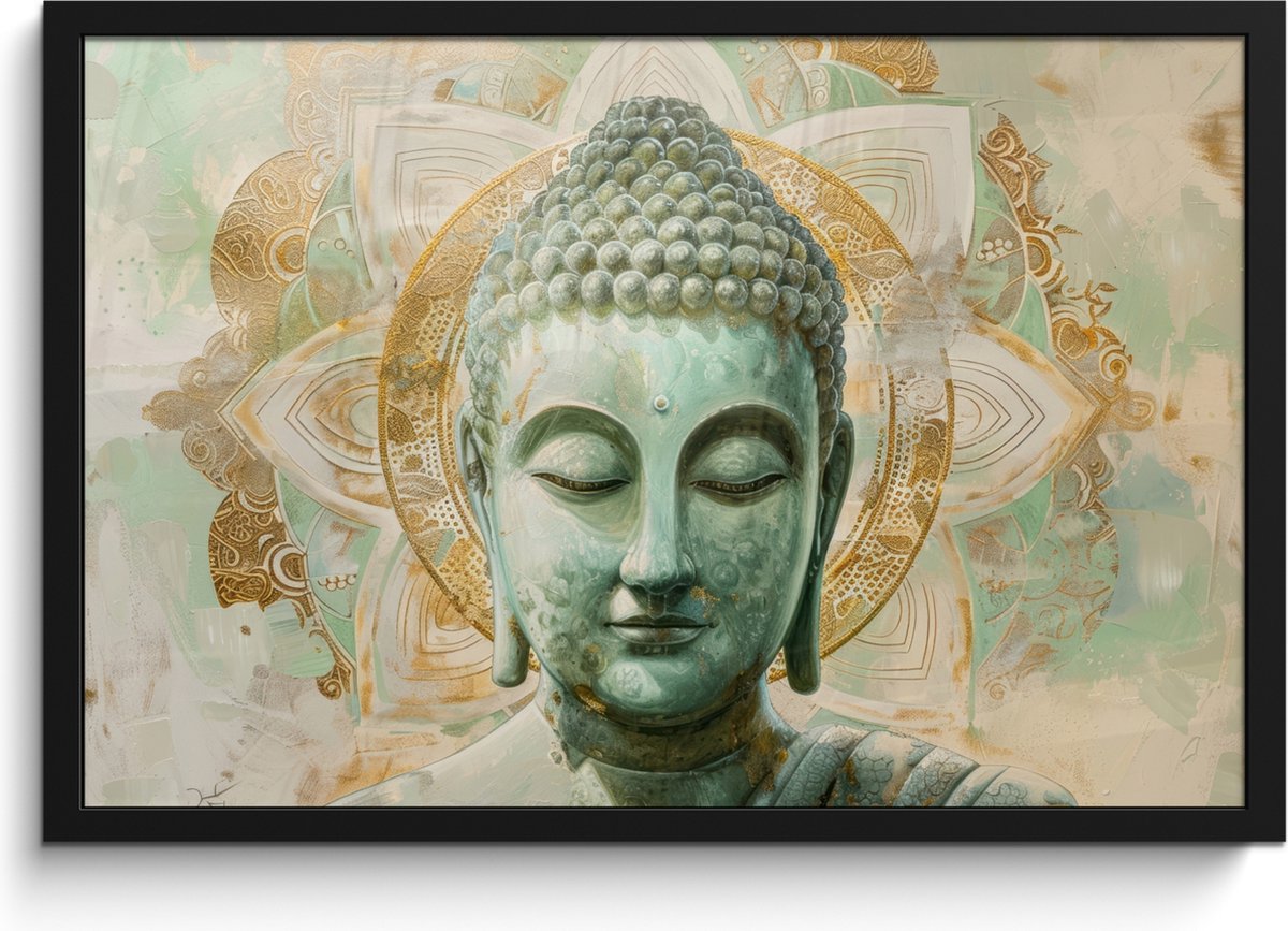 FrameYourWall Poster in lijst - Fotolijst 60x40 cm - Posters - Buddha - Mandala - Modern - Spiritualiteit - Posterlijst zwart - Decoratie - Wanddecoratie woonkamer - Muurdecoratie slaapkamer