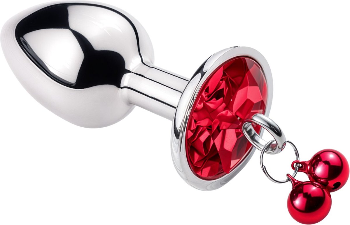 Goedkoopste Cupitoys® Metalen buttplug - Zilver - Diamant rood - Belletjes - Large - Sex toys voor vrouwen - Sex toys voor mannen - Buttplugs