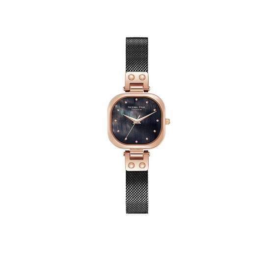 VICTORIA HYDE Dameshorloge Rose Goud Zwart - Analoog Quartz, Mesh Band, 30M Waterdicht