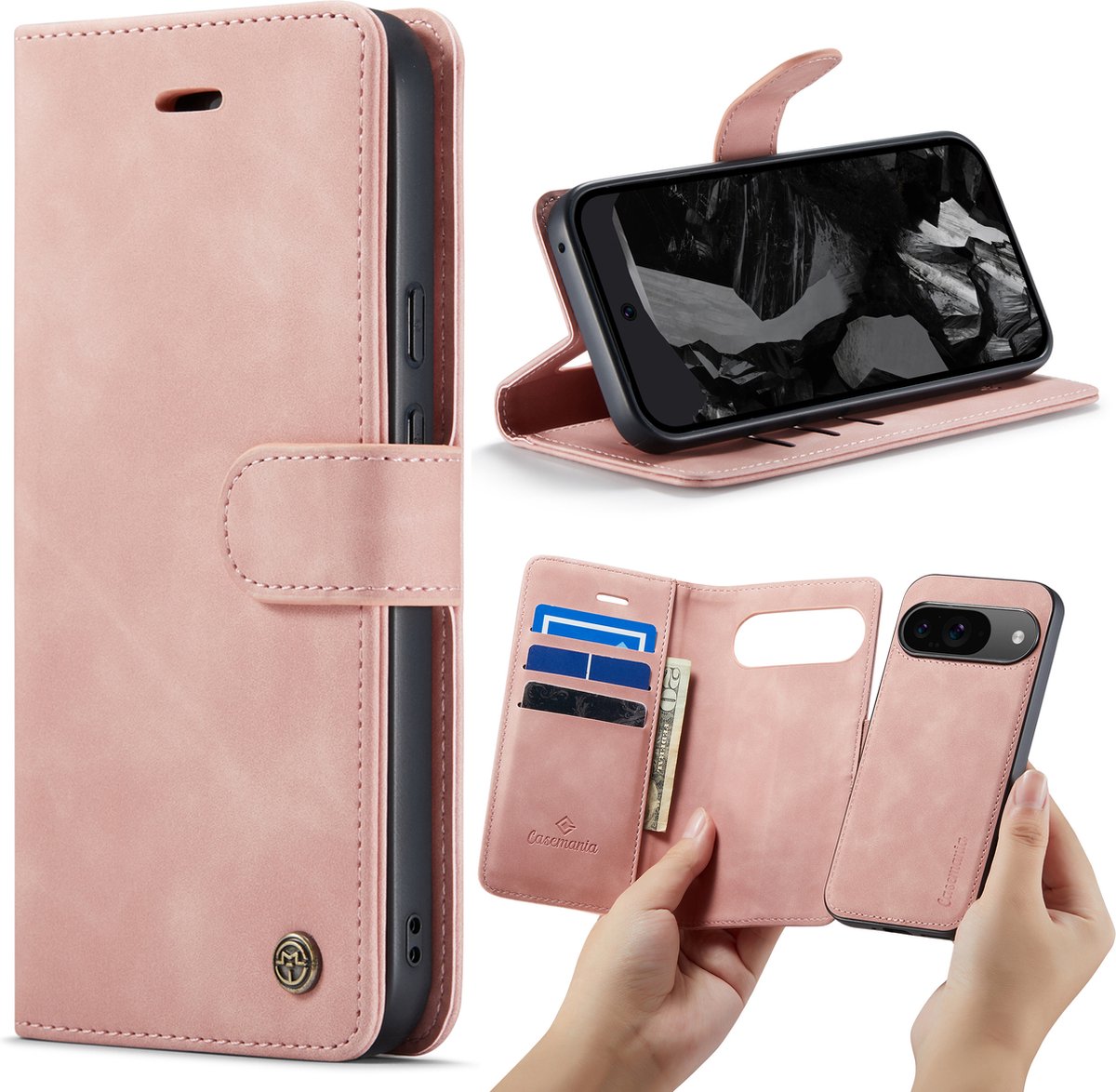 Casemania Hoesje Geschikt voor Google Pixel 9 - Pale Pink - 2 in 1 Magnetic Book Case