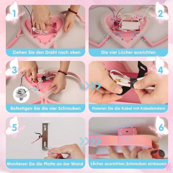 SanBouSi LED plafondlamp dimbaar kinderen plafondlamp vlinder creatief design lamp kinderkamer meisjes, roze