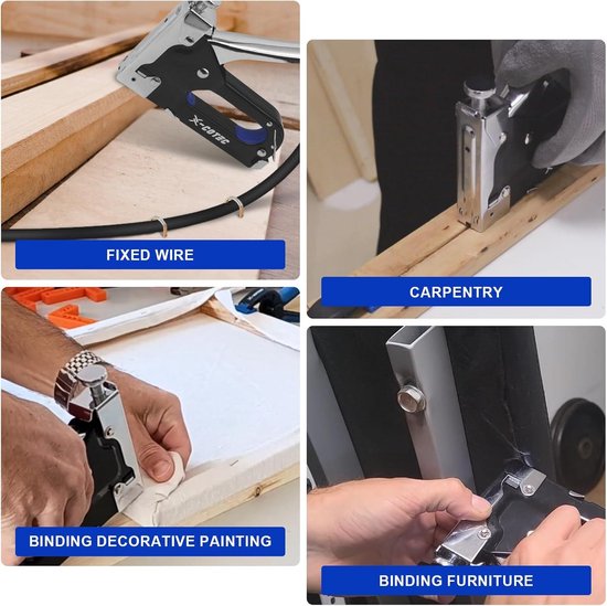 Handnietjesset - NIEUW MASTER handnietmachine 3-in-1 nietmachine voor hout handnietmachine met 2000 klemmen, nietpistool incl. nietverwijderaar voor timmerwerk, decoratie, bevestiging