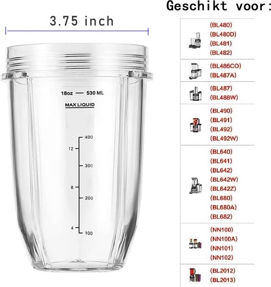 Geschikt voor 18oz Blenderbeker met Sip & Seal-deksel - Geschikt voor ,BL450,BL454,BL455,BL456,BL480,BL481,BL482,BL490,BL640,BL642,BL682,SS101,SS401,SS351/,voor Nutri Ninja Auto IQ-serie blenders, 2-pack van Nutri Ninja — afbeelding 2