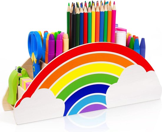 Fodlon Houten pennenhouder voor kinderen, 4/6 vakken, organizer, vierkante pennenhouder, pennenhouder voor kantoor, bureau voor potloden Fodlon Houten pennenhouder voor kinderen, 4/6 vakken, organizer, vierkante pennenhouder, pennenhouder voor kantoor, bureau voor potloden