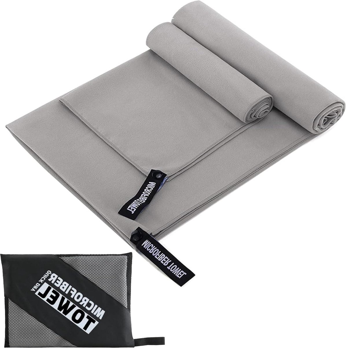 Compact Ultralicht Sneldrogend Microvezel Handdoeken Set - 2 Stuks Grijs yoga handdoek antislip