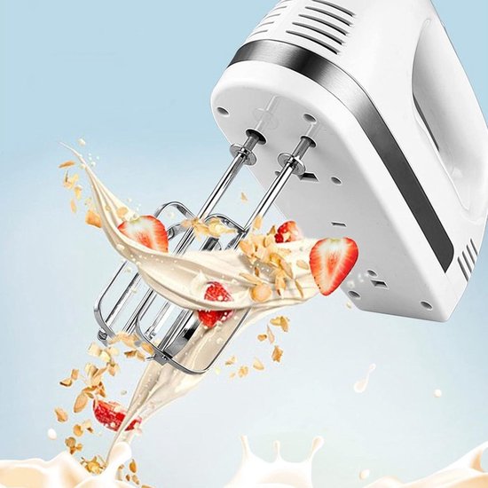 450 Watt Electric Hand Mixer - Includes 2 Whisks and 2 Stainless Steel Dough Hooks - 5 Speeds with Eject Button - White — afbeelding 2