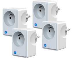 Smart Socket WLAN Power Consumption Compatible with Alexa Google Home Remote Control Voice Control Time Function Smart Plug Grey and White Pack of 4 - TYPE E (FR)