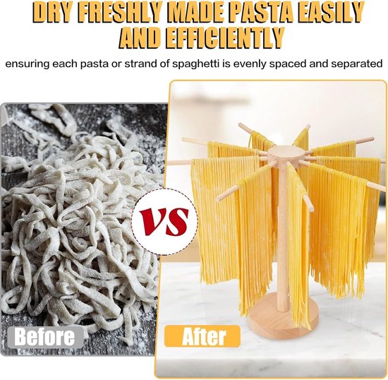 Houten Pastadroger Met 9 Afneembare Armen En Draaibare Sokkel Voor Het Drogen Van Pasta Keukenaccessoire Voor Zelfgemaakte Pastagerechten