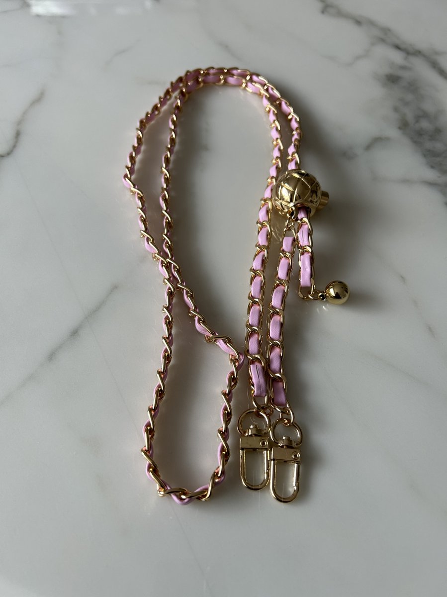 Luxe Gouden Leren Crossbody Lanyard Kettingband voor Mobiele Telefoonhoesje 120cm - Tas Accessoires - Roze