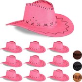 Relaxdays 10x Cowboyhoed roze - western hoed - cowgirl hoed - cowboy accessoire - carnaval