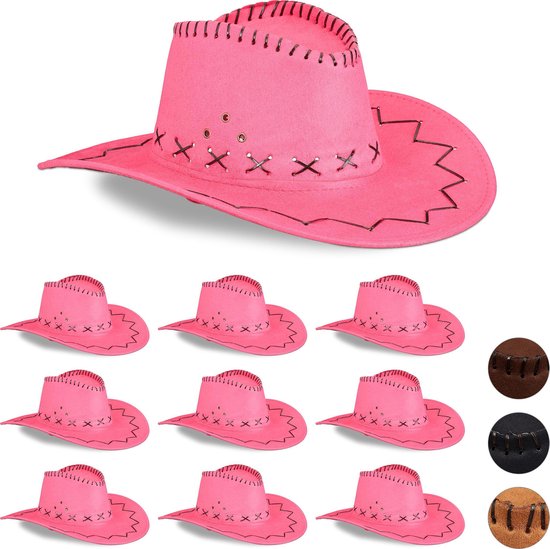 Relaxdays 10x Cowboyhoed roze - western hoed - cowgirl hoed - cowboy  accessoire - carnaval | bol.com
