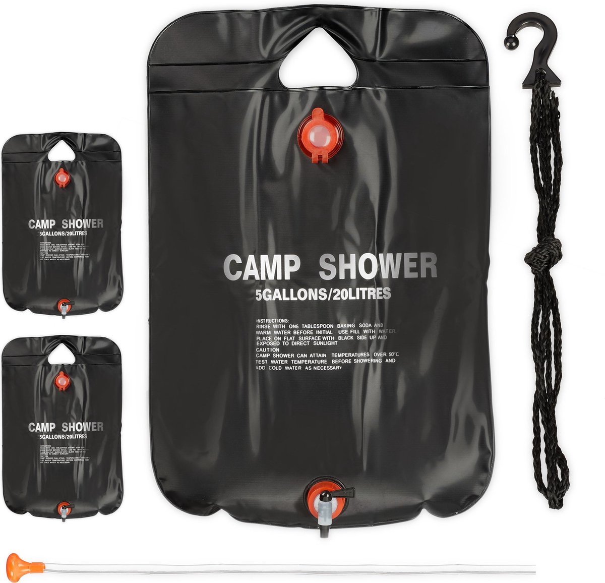 Relaxdays 3x camping douche 20 liter - solar buiten douche - tuindouche - vouwbaar - zwart