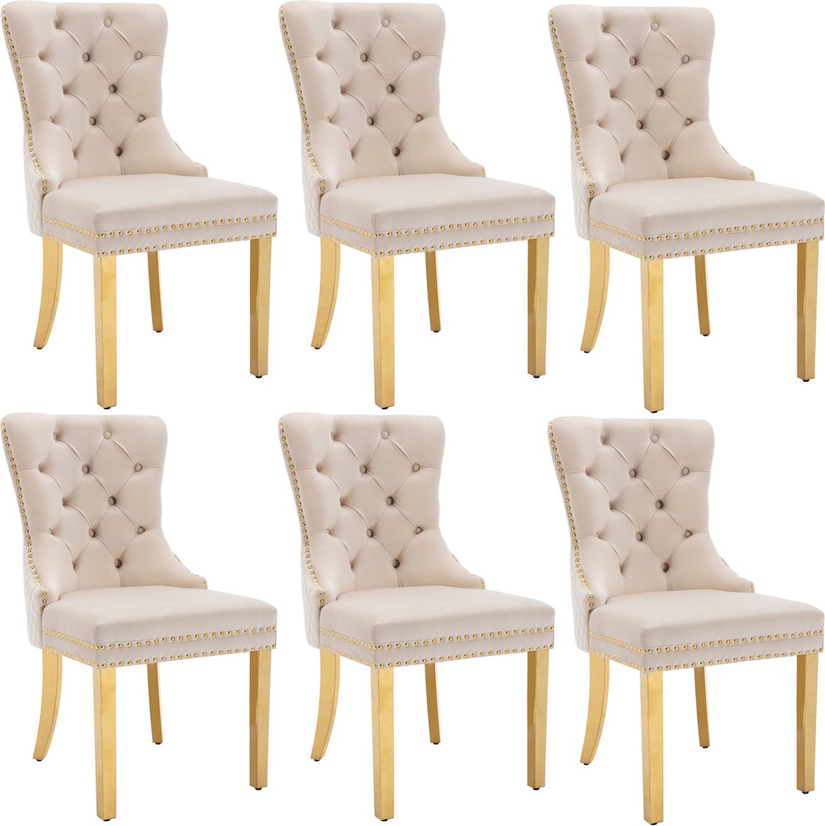 Merax Eetkamerstoelen Set van 6 – Beige met Goud – Velvet – Luxe Design