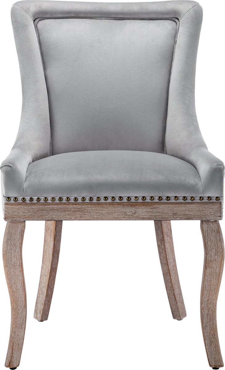Merax Set van 4 Luxe Eetkamerstoelen – Velvet – Grijs – Massief Hout