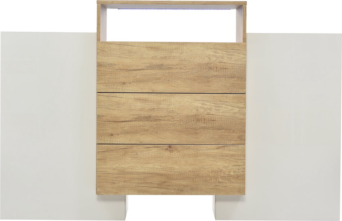 Merax Sideboard – Moderne Commode van 140 cm - Hoogglans Wit en Houtkleur met Meerkleurige LED-verlichting - Stijlvolle Opbergoplossing