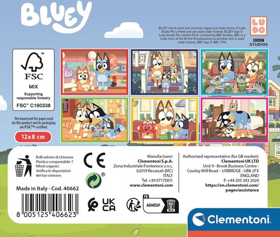 Clementoni - 6 Blokken Puzzel - Bluey - 6 afbeeldingen - Vanaf 2 jaar | bol