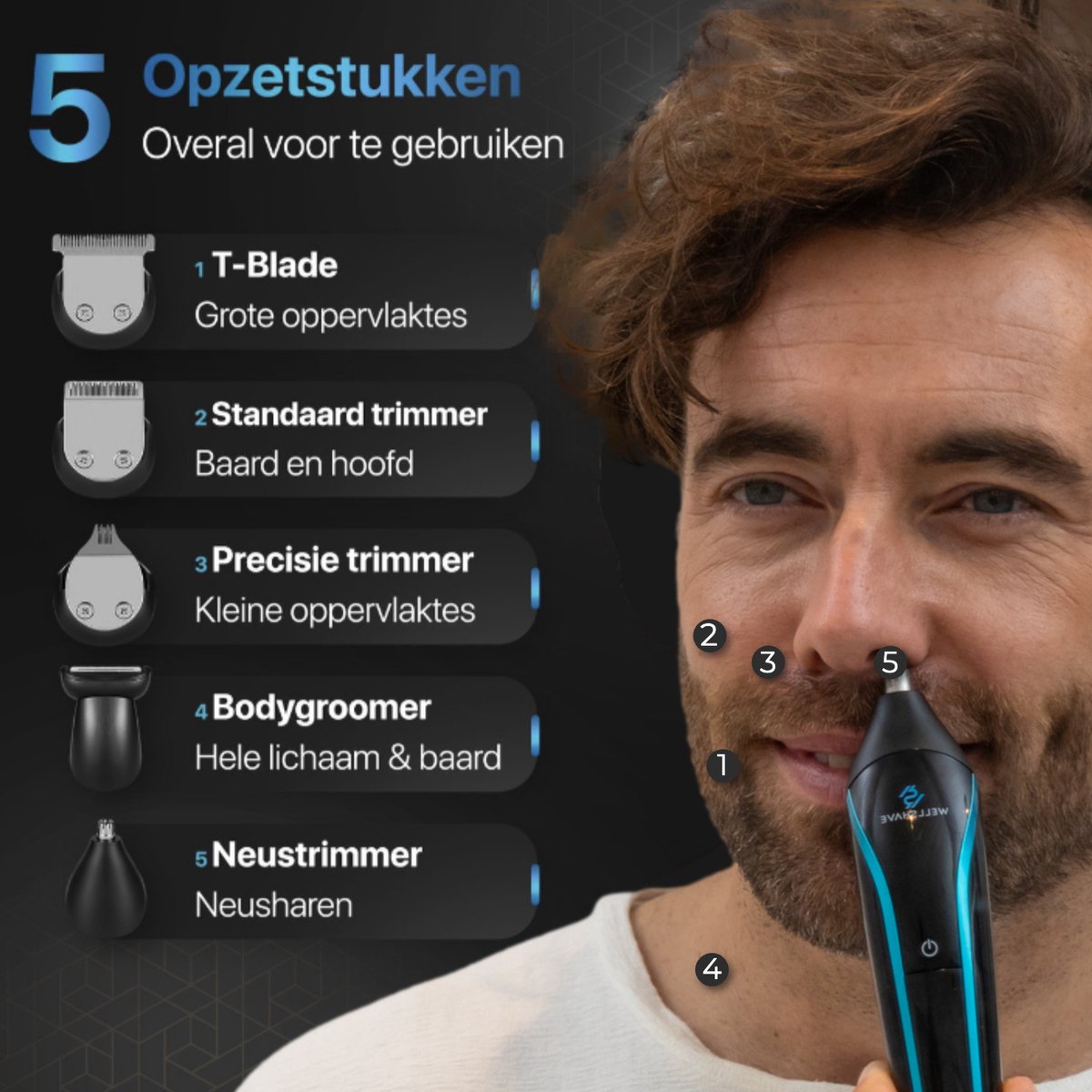Wellshave 5 in 1 Baardtrimmer Mannen V2 thumbnail 3