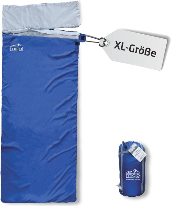 MIQIO® 2-in-1 Large XL Summer Sleeping Bag for Adults, Compression Bag for Small Pack Size, for Camping, Outdoor, Festivals, Blanket Sleeping Bag and XL Travel Blanket in One, Linkable MIQIO® 2-in-1 Large XL Summer Sleeping Bag for Adults, Compression Bag for Small Pack Size, for Camping, Outdoor, Festivals, Blanket Sleeping Bag and XL Travel Blanket in One, Linkable