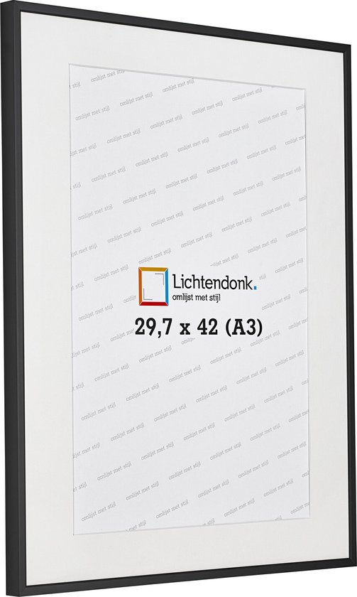 Cadre photo en aluminium noir avec passe-partout - A3 - Format photo 29,7 x 42 - Professionnel - Acrylite transparente