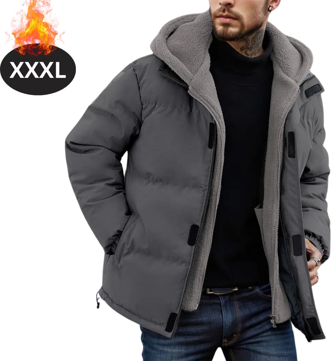 Nivard Winterjas Parka Heren Winter Fleecejas Volwassen Stijlvol Met Capuchon Grijs