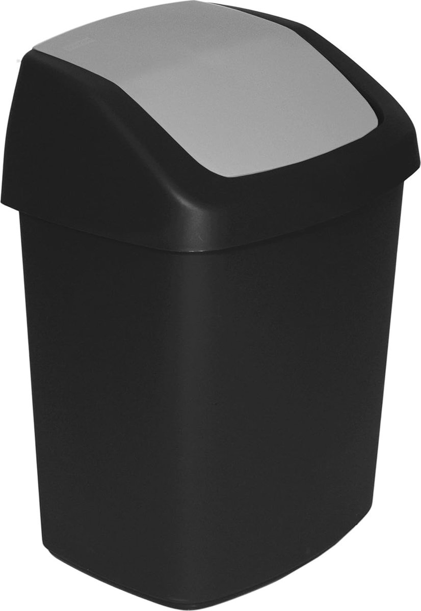 Goedkoopste Afvalemmer met klapdeksel - 15 liter - Zwart/Grijs - Minimalistisch ontwerp